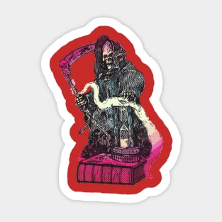 Eternal Embrace: Grim Reaper's Sickle - Intriguing Illustration of Life's Inevitability Sticker